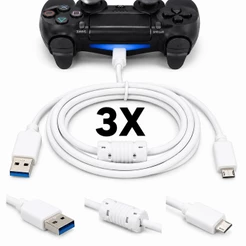 KIT 3 Cabo USB V8 carregar controle PS4 Xbox one com filtro - 1.50m