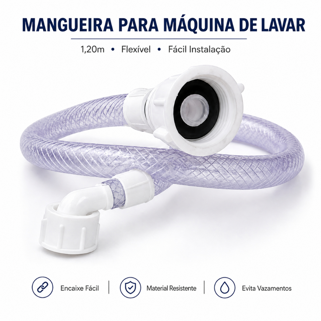 Mangueira Entrada de Água Máquina de Lavar 1,20m Universal Lavadora Brastemp, Eletrolux, Consul, LG