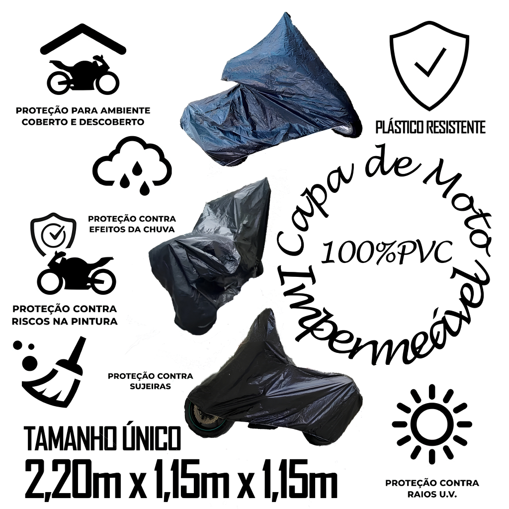 Capa de Moto Impermeável - Térmica - Protege do Sol, Chuva, Poeira e Anti-Riscos / 100% PVC