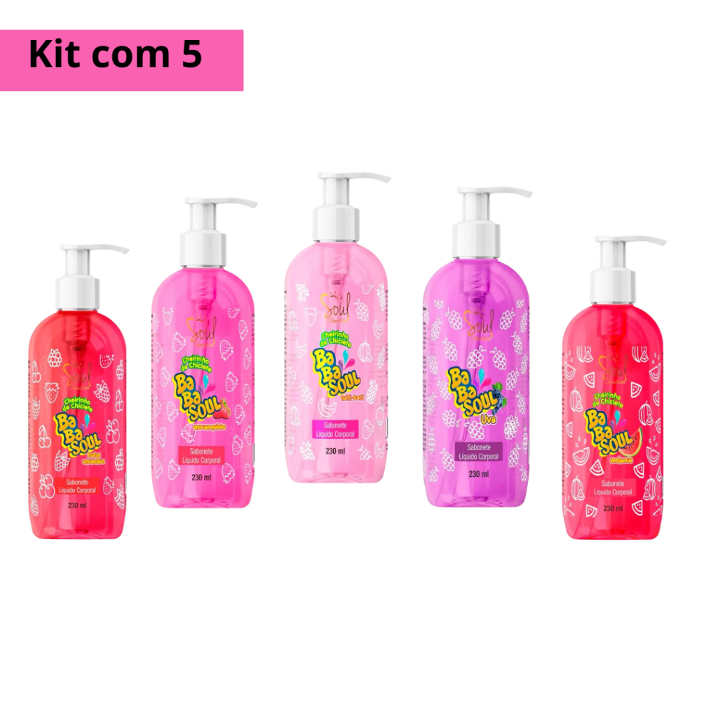 Kit 05 Sabonete Líquido Corporal Babasoul 230ml Soul Cosméticos