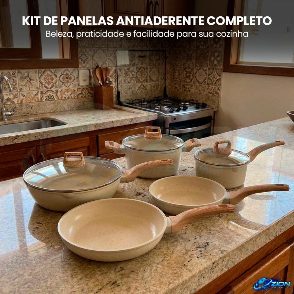 Panelas Cerâmica Antiaderente 5 Panelas 3 Tampas De Vidro 2 Utensílios Indução Cozinha Fogão Moderno