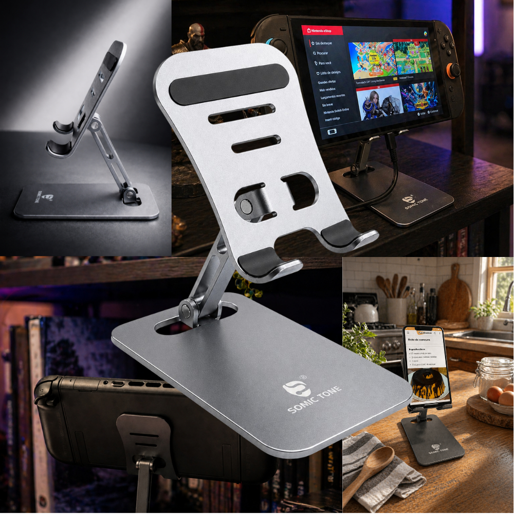 Suporte De Mesa Para Celular E Tablet  Resistente Em Alumínio Somic Tone