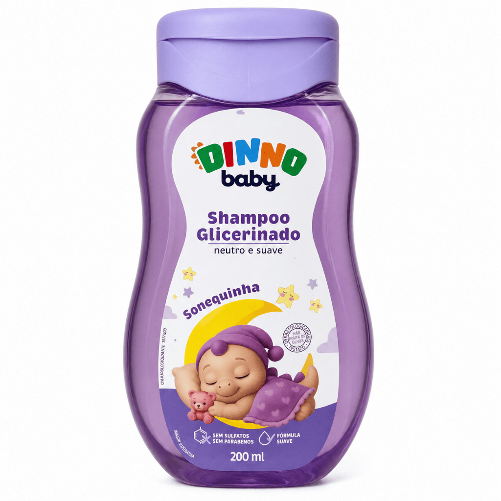 Shampoo Infantil Sonequinha Glicerinado Dinno Baby 200ml Neutro Suave Sem Sulfato Sem Parabeno Bebê