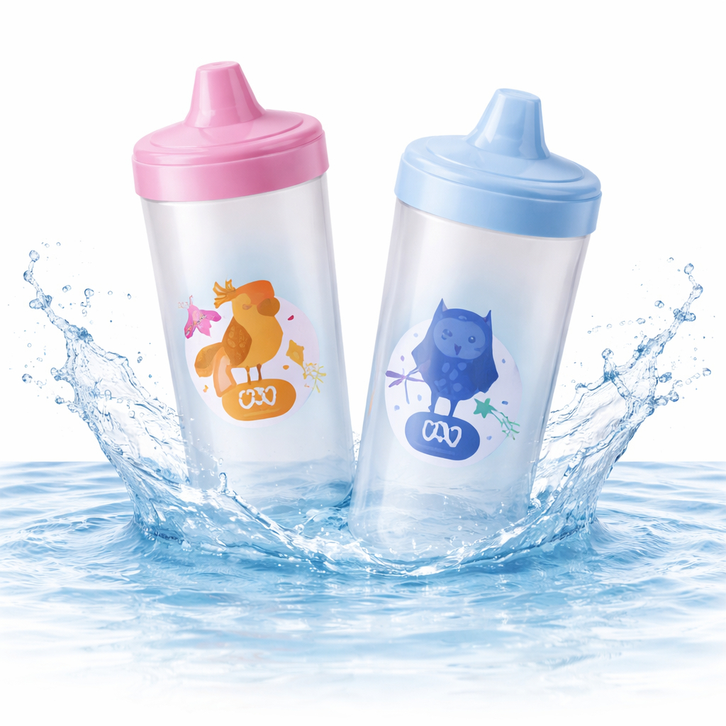 Kit 2 Copos Infantil Antivazamento Bebê Azul + Rosa 240ml