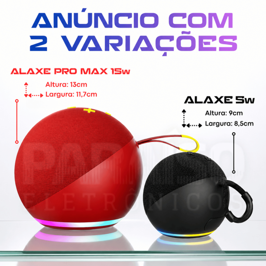 Caixa de Som Bluetooth ALAXE e ALAXE PRO MAX Portátil Comando de Voz por App Rádio FM