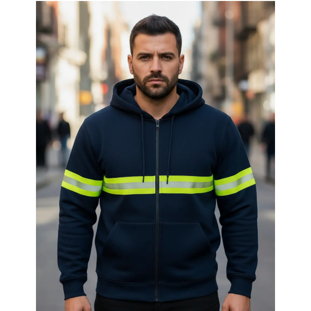 Blusa De Frio Faixa Refletiva Uniforme Moletom Trabalho Obra Com Zíper