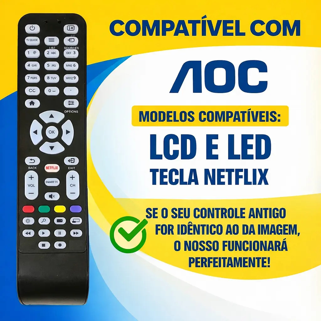 Detalhes do Controle Remoto Compatível Com Tv Aoc Smart Led Le43 Lcd Botão Netflix 8050