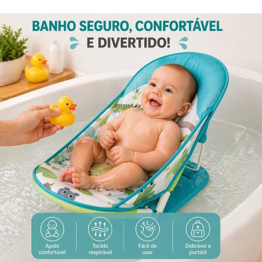 Cadeira de Balanço Assento Suporte no  Banho ou no chao Infantil Deluxe dobravel banco infantil- Verde