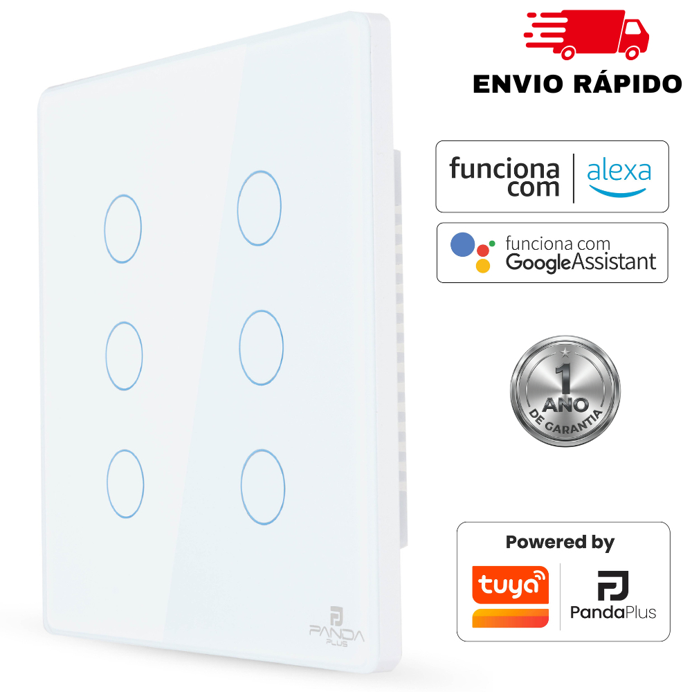 Interruptor Inteligente Wifi Touch 1, 2, 3, 4 e 6 Botões 4×2 / 4×4 Bivolt Alexa Google Tuya App Panda Plus Controle Voz