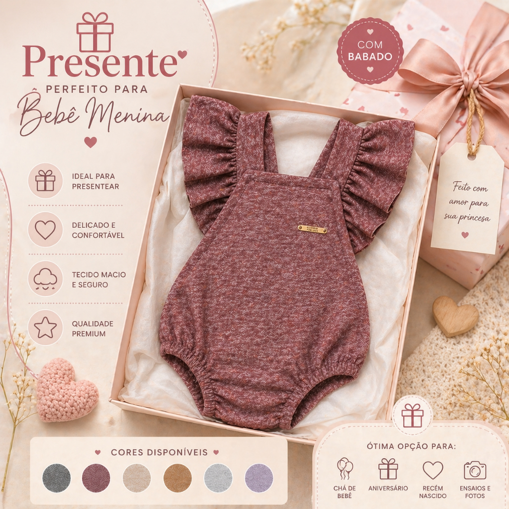 Body Bebê Menina Presente Perfeito Roupa Delicada Para Meninas 3 á 6 Meses