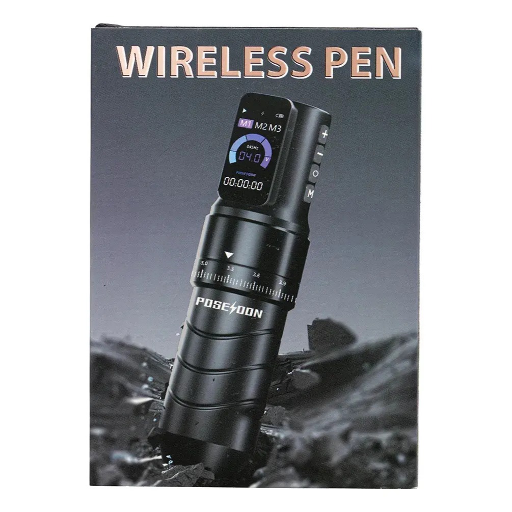 Máquina Pen Poseidon Traço Fino Sombreamento Suave  Alta Durabilidade PRETO 2 Baterias
