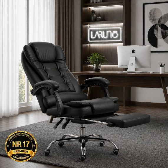 Cadeira de Escritório Presidente Ergonômica Reclinável com Apoio para Pés NR17 Home Office Confortável Suporta até 150kg