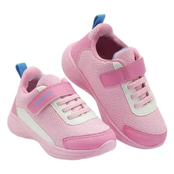 Tenis Infantil Menina Rosa Macio Casual Confortável Moderno Fechamento Prático Antiderrapante