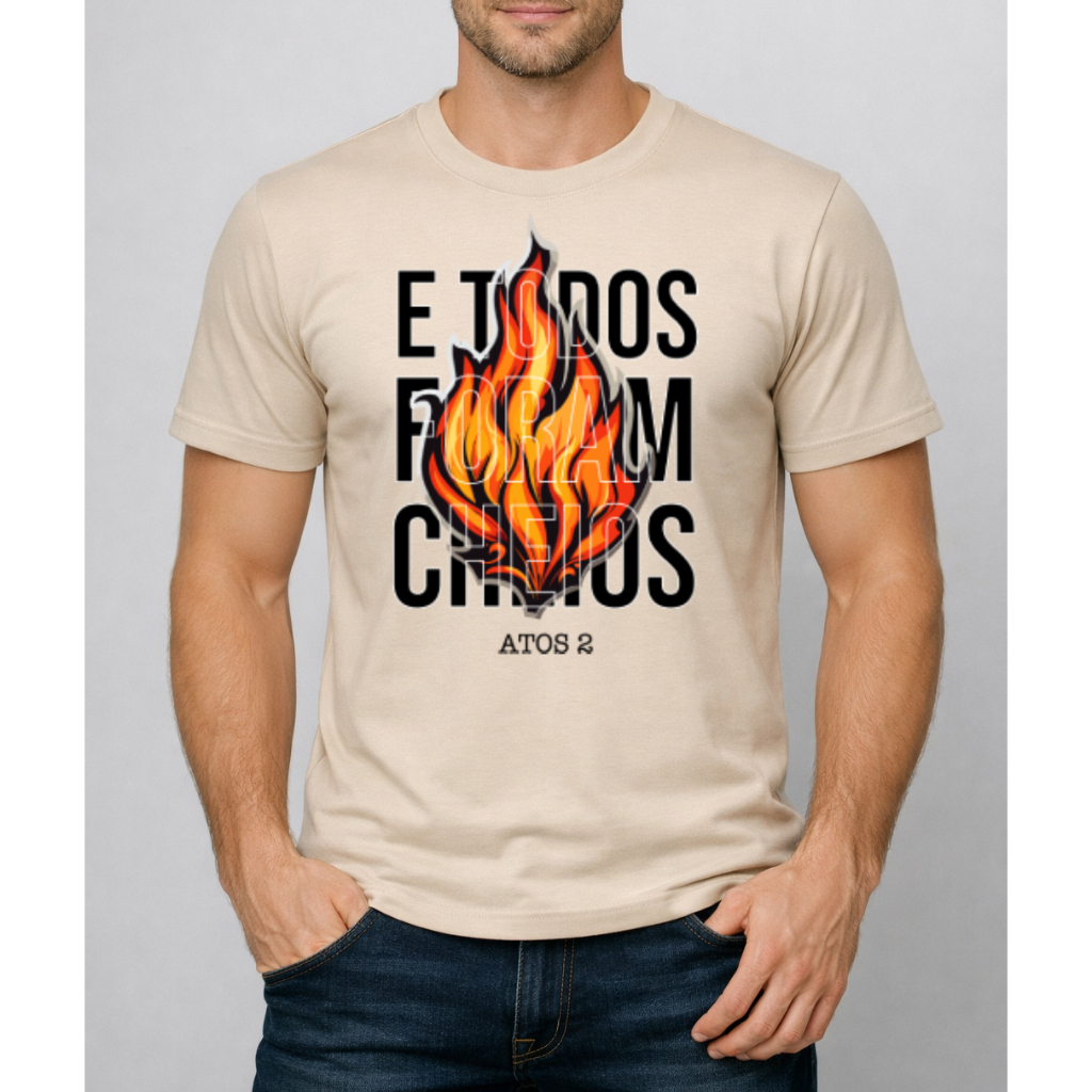 Camiseta Fe Crista Masculina Blusa 100% Algodão Chama Espirito Santo Camisa