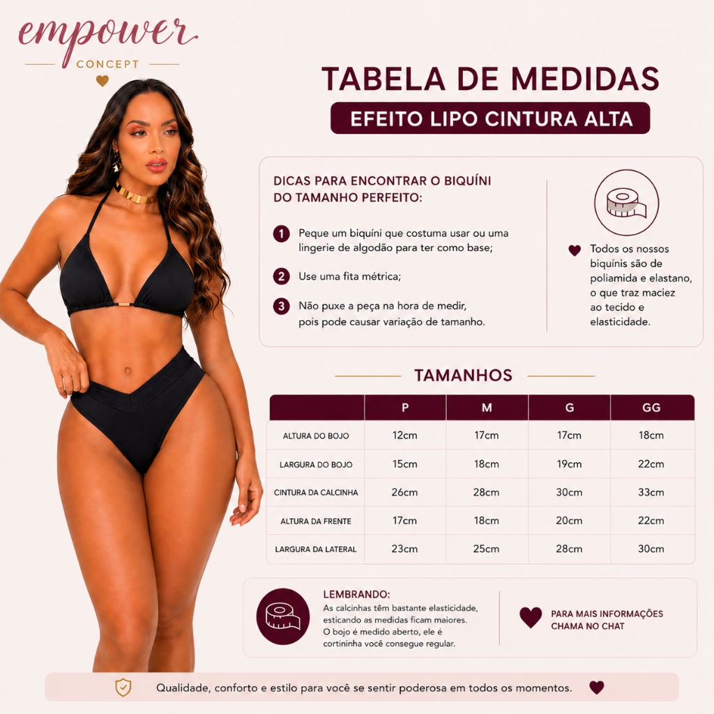 Biquíni EFEITO LIPO Top Cortininha Calcinha Asa Delta Cintura Alta de Cós — imagem 2 de 2