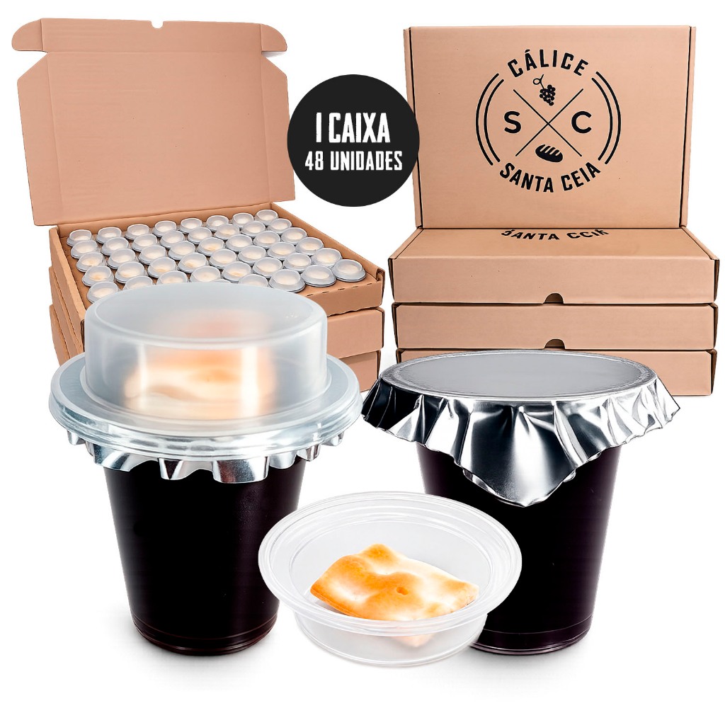 Calice de Santa Ceia com Pão Azimo e Suco de Uva integral Pronto para Servir 48 unidades
