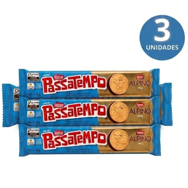 Kit 3x Biscoito Recheado Passatempo Alpino 90g
