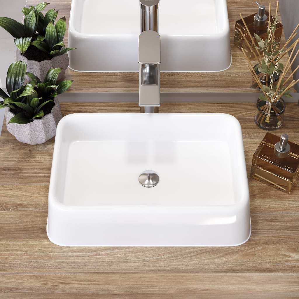 Pia Cuba de Banheiro apoio sobrepor Quadrada Branco PVC - Modernidade e Resistência