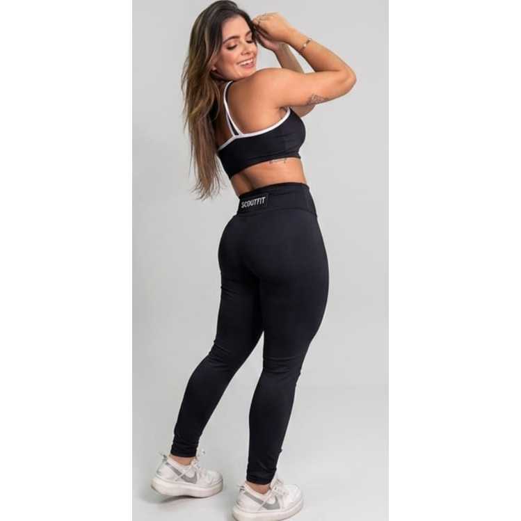 Legging Preta Cintura Alta Fitness Feminina Academia Zero Transparência Modeladora