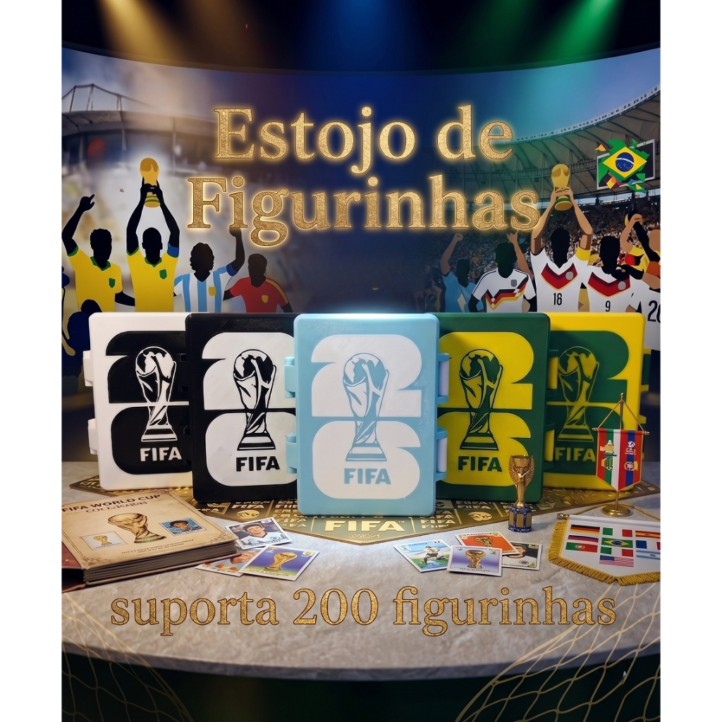 Porta figurinhas Copa do Mundo 2026 - Caixa organizadora p/ 200 figurinhas - Impressão 3D
