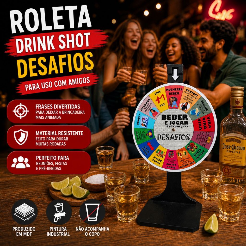 Roleta Drink Shot DESAFIOS Festas Baladas Amigos Bebidas Game Jogos Churrascos