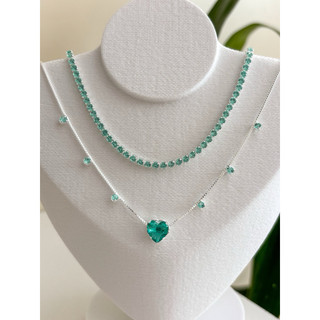 Conjunto de colar choker riviera e colar ponto de luz coração banhada à prata 925