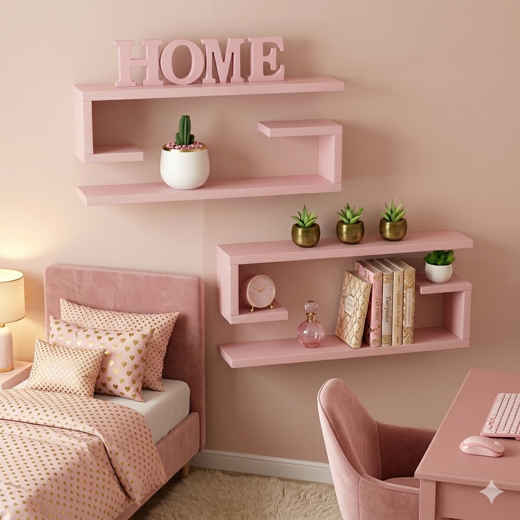Conjunto em Jota Nichos Decorativos MDF – Pratileira  Parede Moderna Sala Home Office Escritório