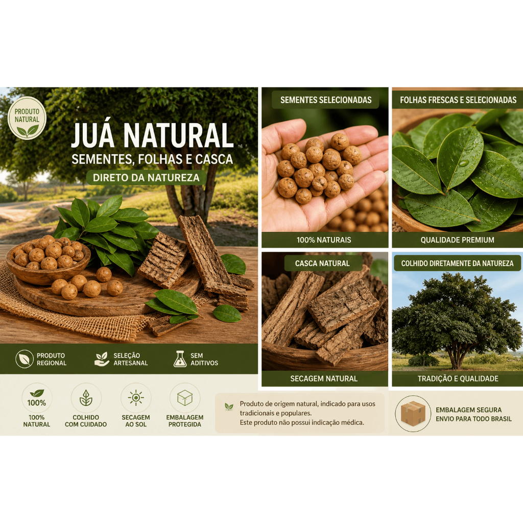 Juazeiro (Juá) Natural – Folhas, Casca e Sementes Secas Selecionadas