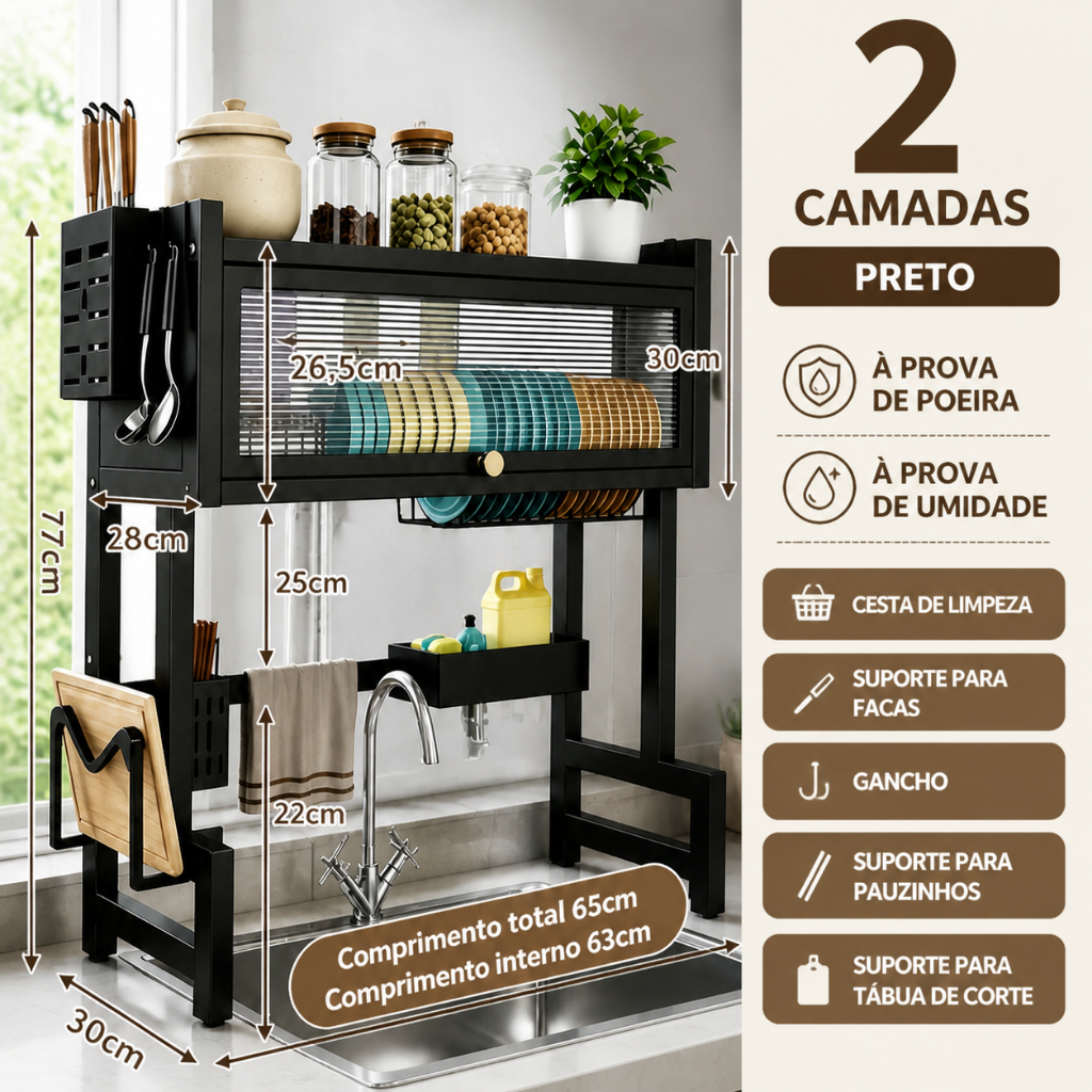 65cm Escorredor De Louça Suspenso  Organizador Louça Boutique Kitchen Rack Qualidade Pra Cozinha