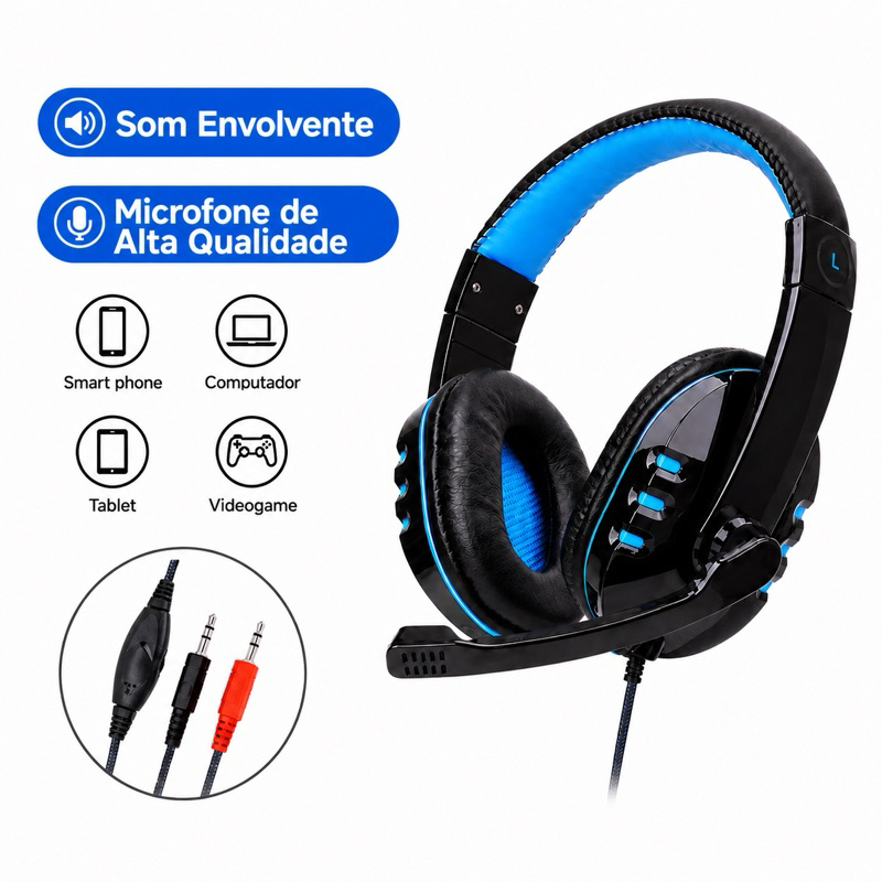 Headset Fone Gamer De Ouvido Com Microfone Para PC Computador Headphone Videogame Celular