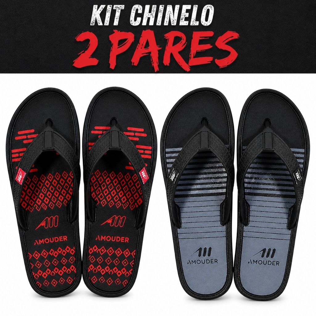 Kit 2 Pares Chinelo Masculino Adulto Confortável Antiderrapante Borracha Resistente Sandália
