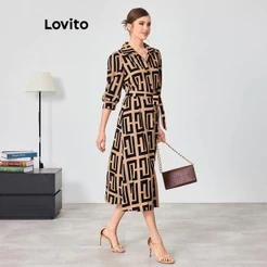 Lovito Vestido Feminino Midi Estampado com Amarração BRDRB15BR098