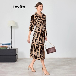 Lovito Vestido Feminino Midi Estampado com Amarração BRDRB15BR098