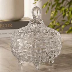 Bomboniere Vidro Lapidado Luxo com Tampa Porta Doces Joias Decorativo Elegante 12cm CHEF D