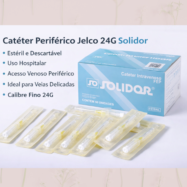 Catéter Jelco 24 Caixa com 50 Unidades Solidor Periférico Intravenoso Estéril Punção Infusão Fluidos
