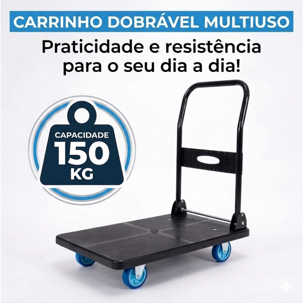 Carrinho Carga 150Kg Transporte Plataforma Armazém