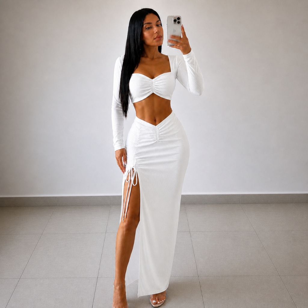 Conjunto Feminino Com Saia Com Fenda e Manga Longa Suplex Premium ( ANTONIA )