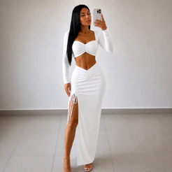Conjunto Feminino Com Saia Com Fenda e Manga Longa Suplex Premium ( ANTONIA )