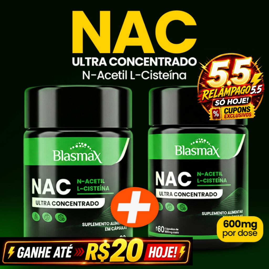 NAC 600mg N-Acetil L-Cisteína | KIT 2 | Antioxidante, Fígado e Imunidade | 120 Cápsulas – Blasmax