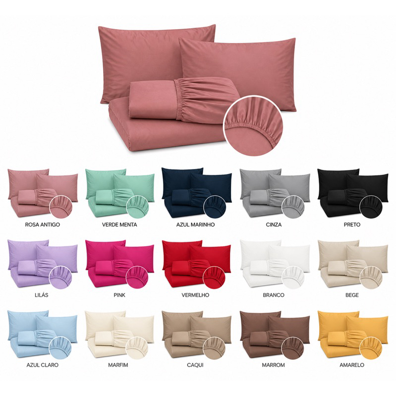 Jogo de Cama Casal/Queen Lençol com Elástico + 2 Fronhas Macio e Confortável Roupa de Cama 3 peças