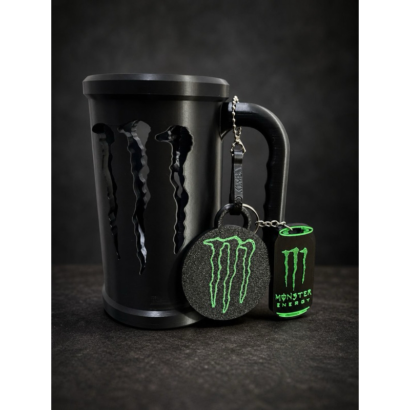 Kit Copo Energético Monster com Tampa + Abridor de Lata Personalizado