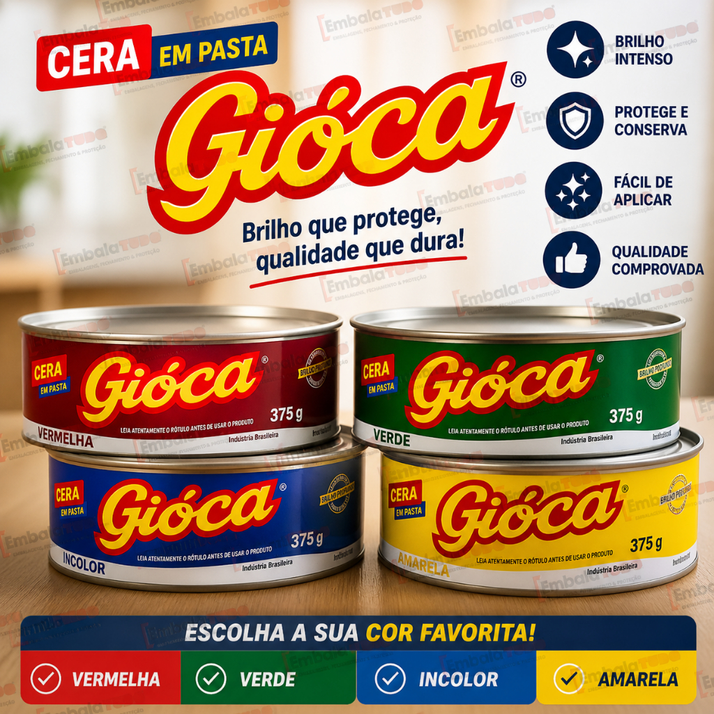 Cera de Carnaúba em Pasta 375g Piso Móveis Madeira Couro Escolha a Cor