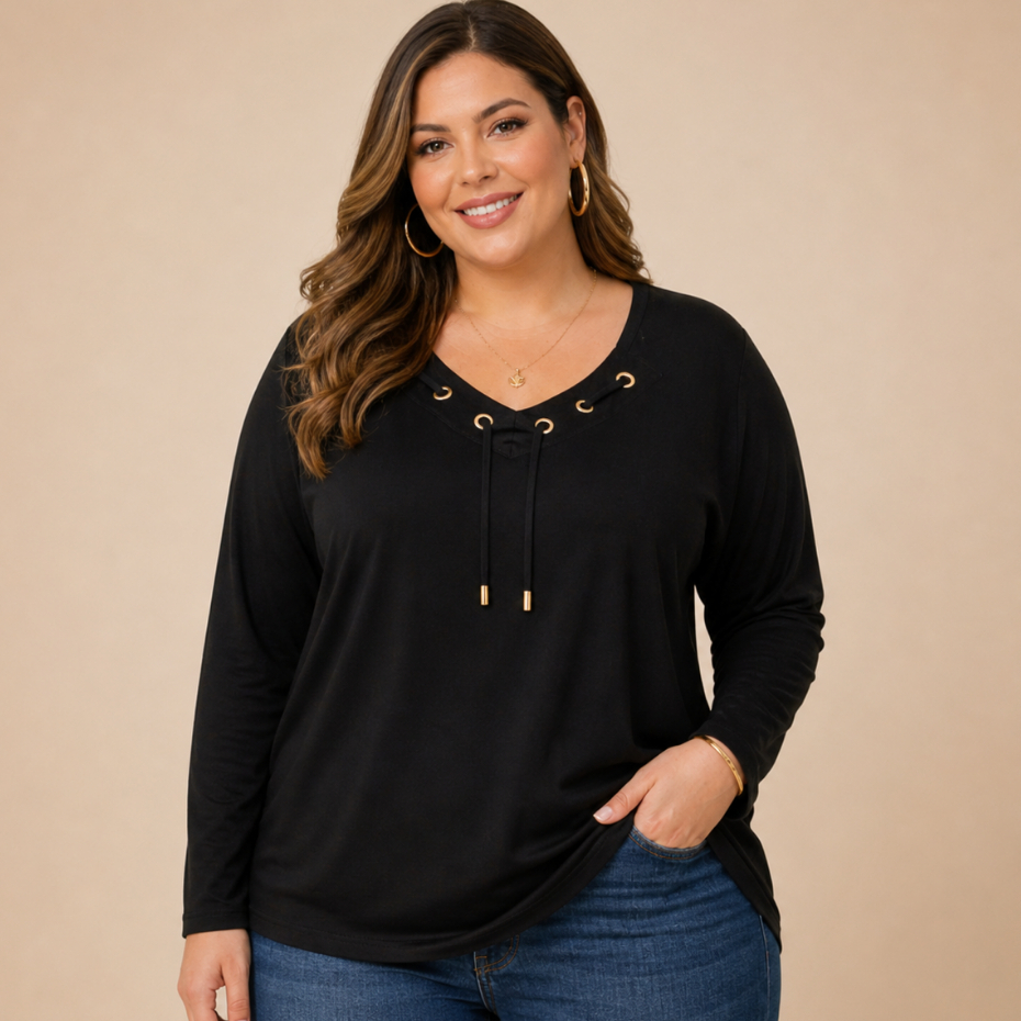 Blusa Feminina De Frio Manga longa Decote V Ilhós Plus Size 42 ao 52  Segunda Pele Inverno 2026