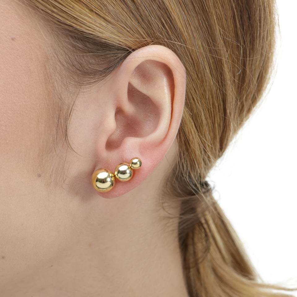Brinco Suya Trio Esfera 10mm 8mm e 5mm Banhado a Ouro 18 K 8286