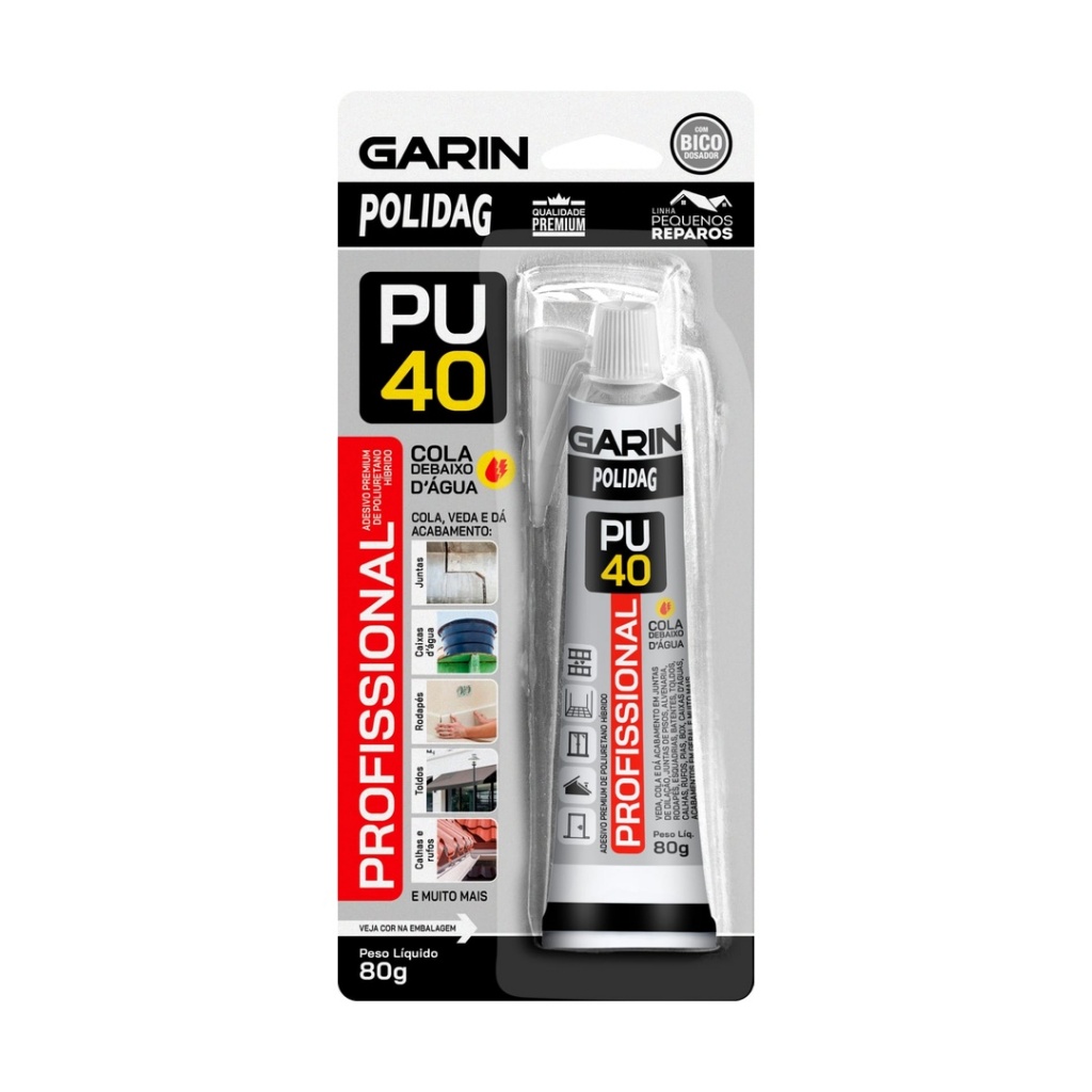 PU40 Cola Uso Geral 80g Profissional Selante Vedação Calha Rufo Junta Piso Garin