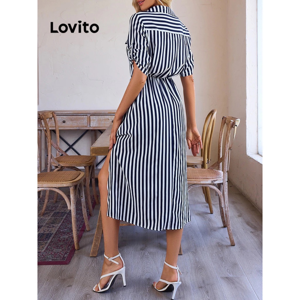 Lovito Vestido Midi Listrado Moda Feminina BRDRB15BR504 · foto 2