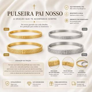 Bracelete Oração Pai Nosso em Aço Inoxidável