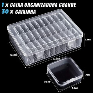 Caixa Organizadora com 30 Mini Caixas Transparentes para Joias e Artesanato Plástico Resi…