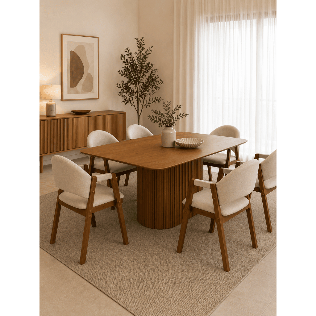 Conjunto 6 Cadeira ísis Sala de Jantar Madeira Maciça Estofado Linho Moderno 75cm