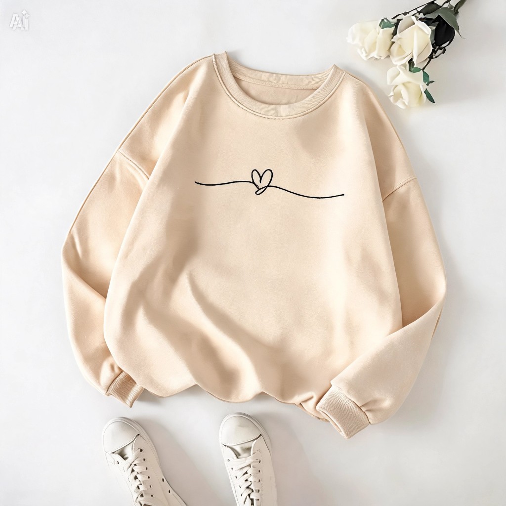 Moletom Feminino Casual Com Estampa Linha De Coração Casual Quetinho